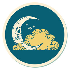 Fototapeta premium tattoo style sticker of a skull crescent moon and clouds