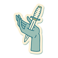 tattoo style sticker of a dagger in the hand