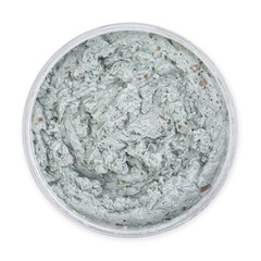 Jar of green cream isolated on white background
