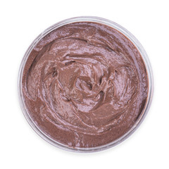 Jar of chocolate cream isolated on white background