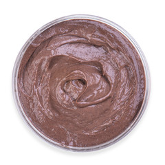 Jar of chocolate cream isolated on white background