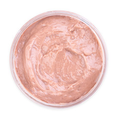 Jar of pink cream isolated on white background