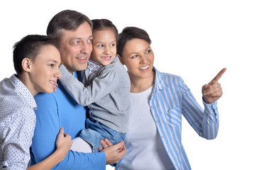 Portrait of happy smiling family looking to the left