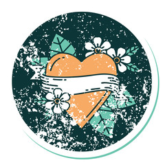 distressed sticker tattoo style icon of a heart and banner