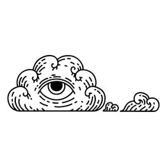 black line tattoo of an all seeing eye cloud