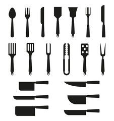 Set of silhouettes cutlery. Spoon, fork, knives.
