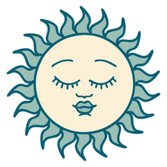tattoo style icon of a sun with face