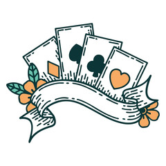 tattoo style icon of cards and banner