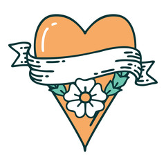 tattoo style icon of a heart flower and banner