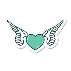 tattoo style sticker of a heart with wings