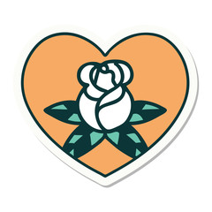 tattoo style sticker of a heart and flowers