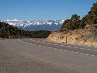 Curve in the road on Geiger Grade at the Summit near Virginia City Nevada.