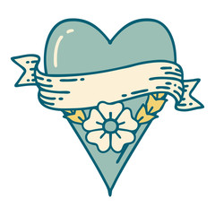 tattoo style icon of a heart flower and banner