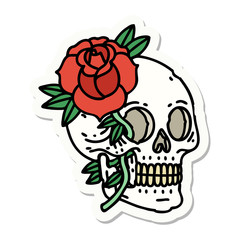 tattoo style sticker of a skull and rose