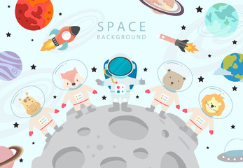 Collection of space background set with astronaut, planet, moon, star,rocket.Editable vector illustration for website, invitation,postcard and sticker