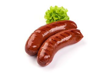 Fried beer sausages, isolated on white background
