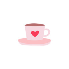 Hand drawn pink tea cup flat vector icon isolated on a white background.