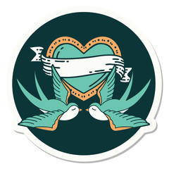 Fototapeta premium tattoo style sticker of a swallows and a heart with banner