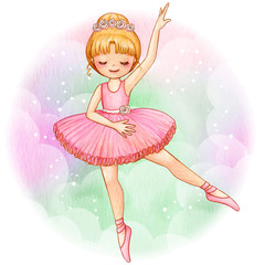 Watercolor princess ballerina blond with crown of roses © angela0982
