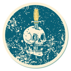 distressed sticker tattoo style icon of a skull and dagger