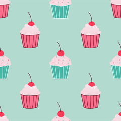 Cute muffins,cupcakes seamless repeat pattern for wrapping paper,prints,fabrics.