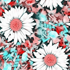 Daisies seamless pattern. Watercolor background.