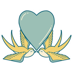 tattoo style icon of a swallows and a heart