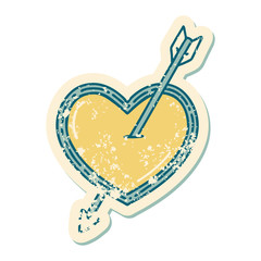distressed sticker tattoo style icon of an arrow and heart
