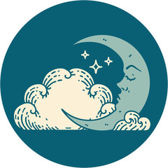 tattoo style icon of a crescent moon and clouds © lineartestpilot