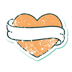 distressed sticker tattoo style icon of a heart and banner