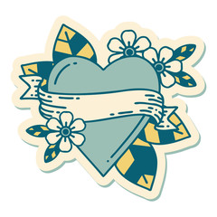 tattoo style sticker of a heart and banner