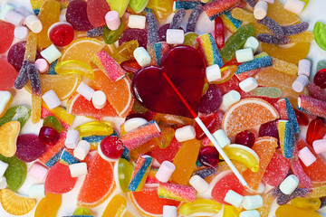 A lot of colorful candy. Tasty appetizing Party Accessories Happy Birthday Sweet Treat Swirl Candy...