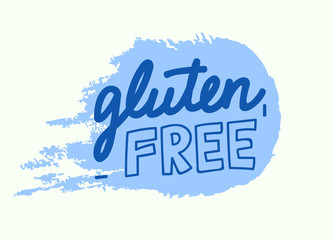 Gluten Free Label. Intolerance and Allergy Food Concept. Allergen Food, Cereal Free Product Icon and Symbol. Blue Colored Banner with Outline Typography, Cartoon Isolated Sign Vector Illustration