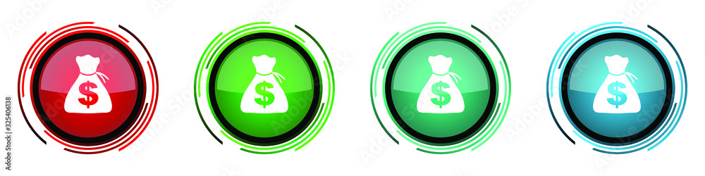Aufkleber money round glossy vector icons, set of buttons for webdesign, internet and mobile phone application
