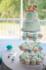 coastal wedding cake with white coral