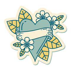 tattoo style sticker of a heart and banner