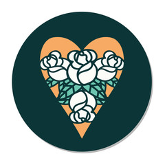 tattoo style sticker of a heart and flowers