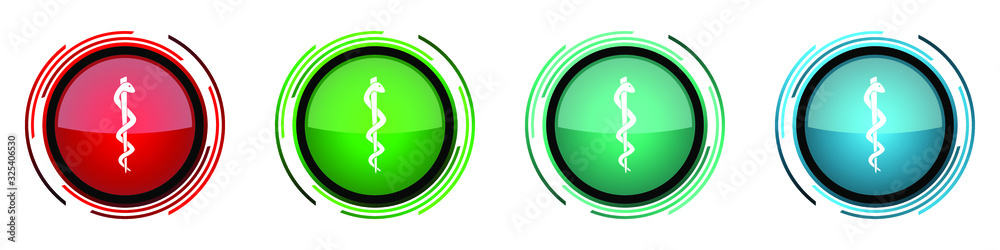 Aufkleber Emergency round glossy vector icons, set of buttons for webdesign, internet and mobile phone applications in four colors options isolated on white background