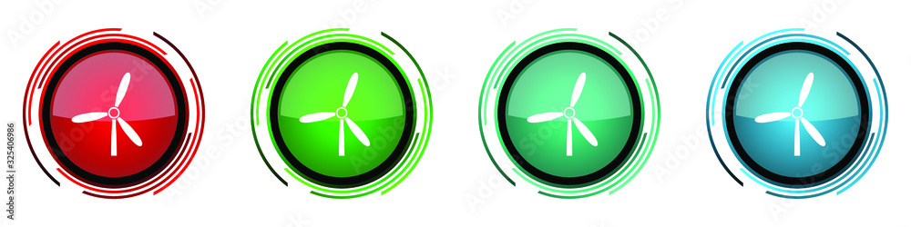 Poster Windmill round glossy vector icons, set of buttons for webdesign, internet and mobile phone applications in four colors options isolated on white background