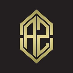 AZ Logo monogram with hexagon shape and outline slice style with gold colors