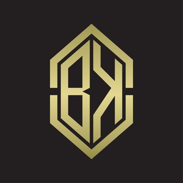 recommend clip art: BK Logo monogram with hexagon shape and outline slice style with gold colors