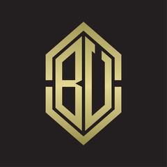 BU Logo monogram with hexagon shape and outline slice style with gold colors