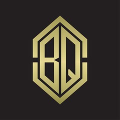 BQ Logo monogram with hexagon shape and outline slice style with gold colors