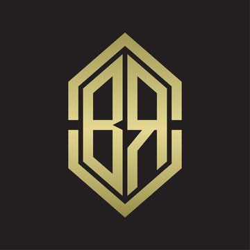 recommend clip art: BR Logo monogram with hexagon shape and outline slice style with gold colors