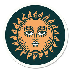 tattoo style sticker of a sun with face