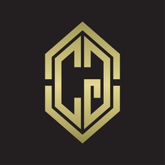 CG Logo monogram with hexagon shape and outline slice style with gold colors