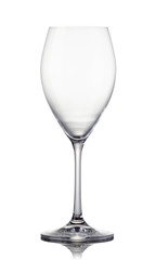 Empty glass of white wine on a white background.