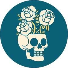 tattoo style icon of a skull and roses