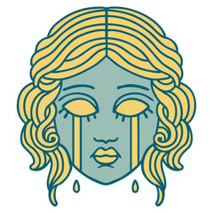 tattoo style icon of female face crying