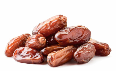 Group of fruit dates in close-up on a white. Isolated